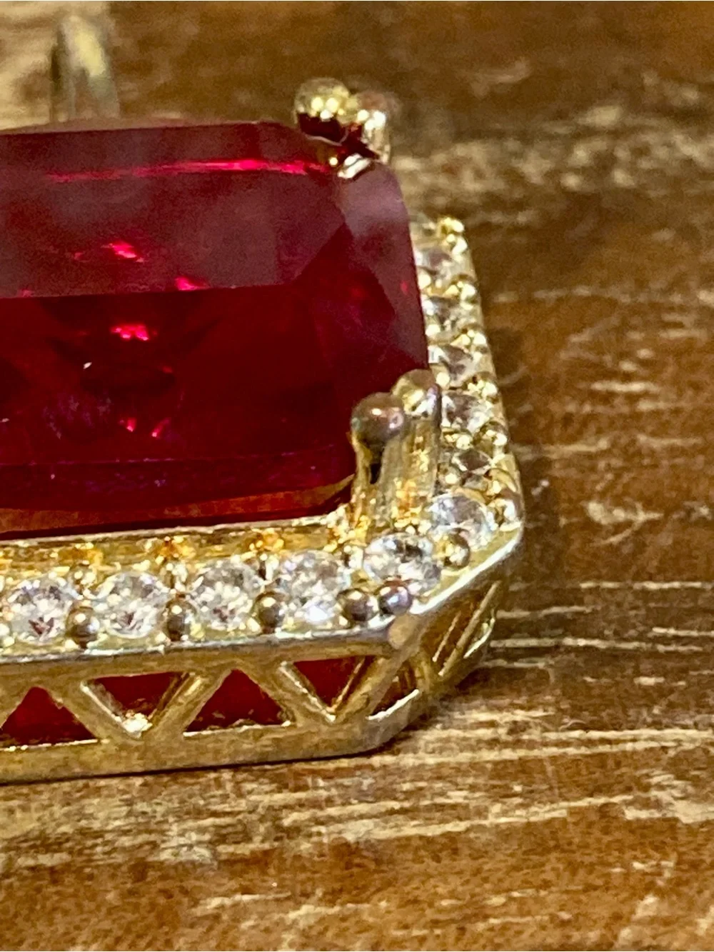 Men’s 18k Gold Plated Square Red Stone Halo Pendant Design by TSS